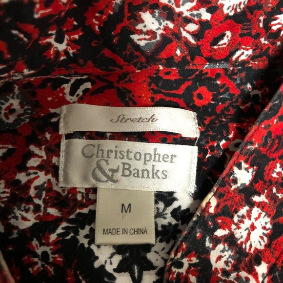 Christopher and Banks Jacket Womens Size Medium Floral Stretch Red Black Snaps - Picture 5 of 8